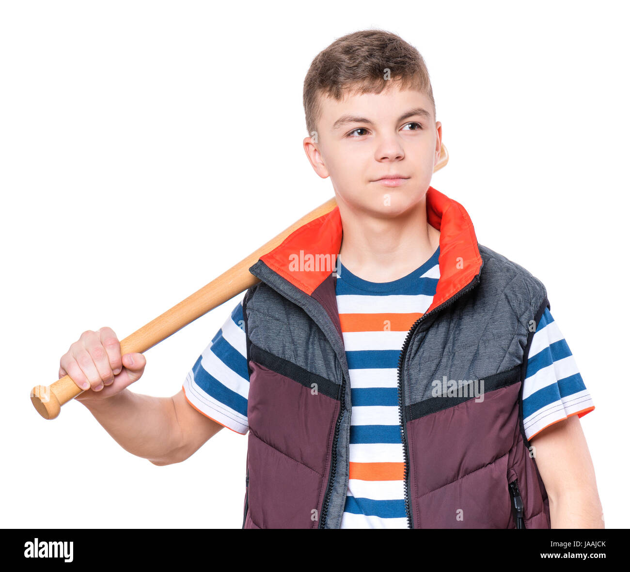 Teen boy with baseball bat Stock Photo