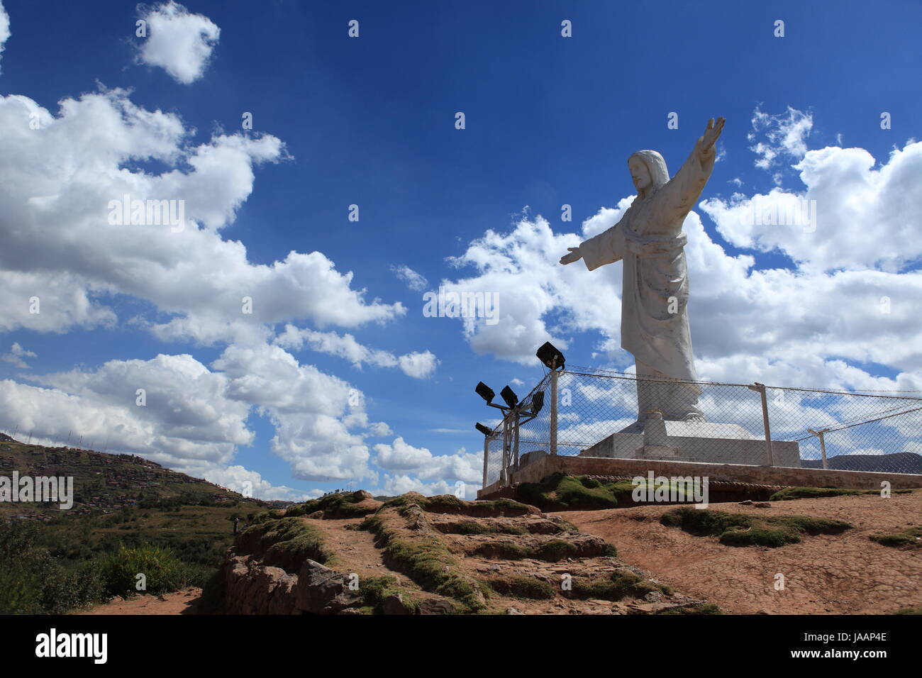 christ statue in cusco peru Stock Photo