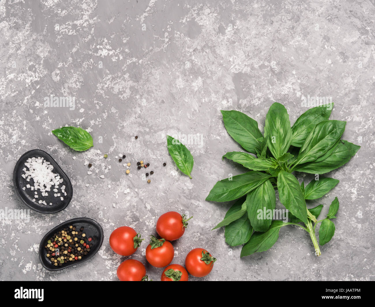 food background with basil, tomatoes, spices Stock Photo - Alamy