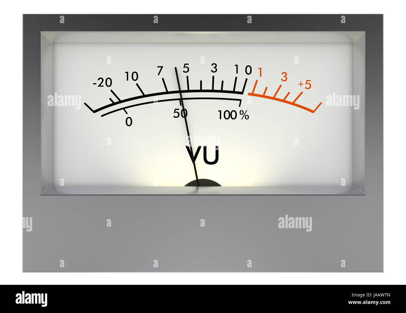 front view of an analog vu meter on white background (3d render) Stock Photo