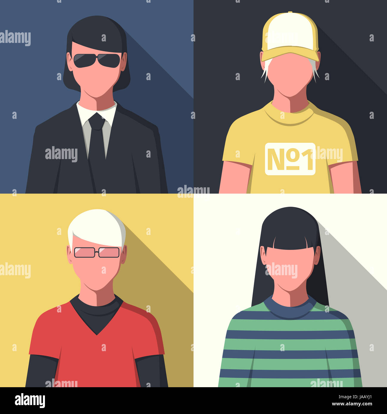 Portraits of people in flat style for profile picture. Avatar icons. Stock Photo
