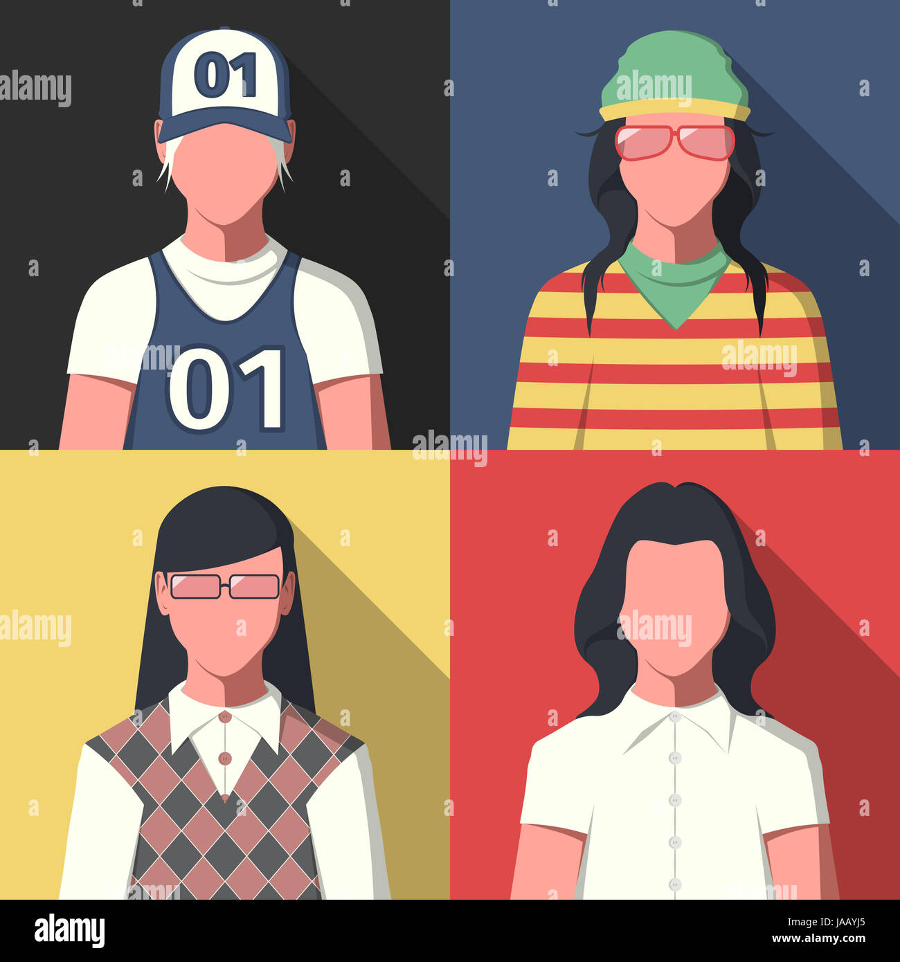 User profile picture in flat style. Avatar icons of different people. Userpics illustration. Stock Photo