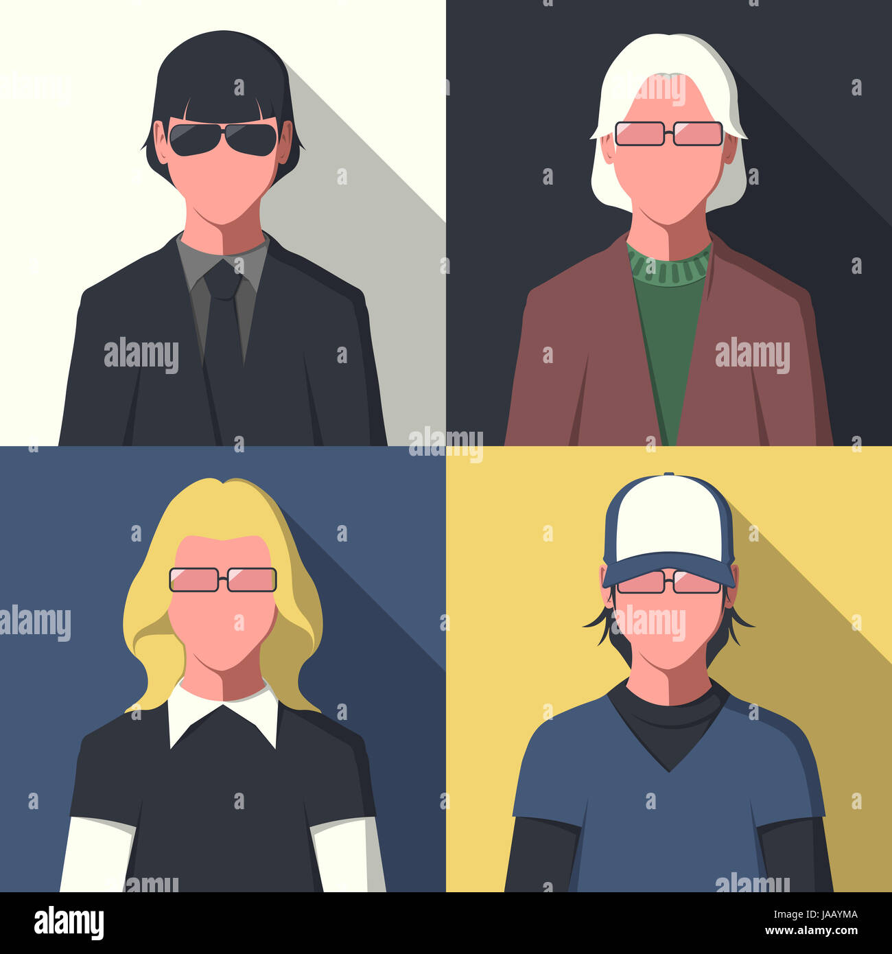 Silhouette of different people in flat style for user profile picture.  Avatar icon set. Stock Photo