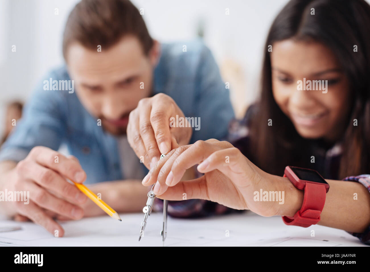 Same creative thinking. Careful delicate handsome man making sure his