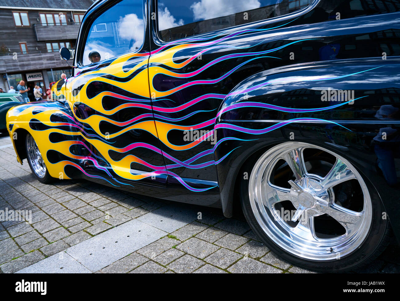 Hot Rod' type of customised car with bright paint work and special details  Stock Photo - Alamy
