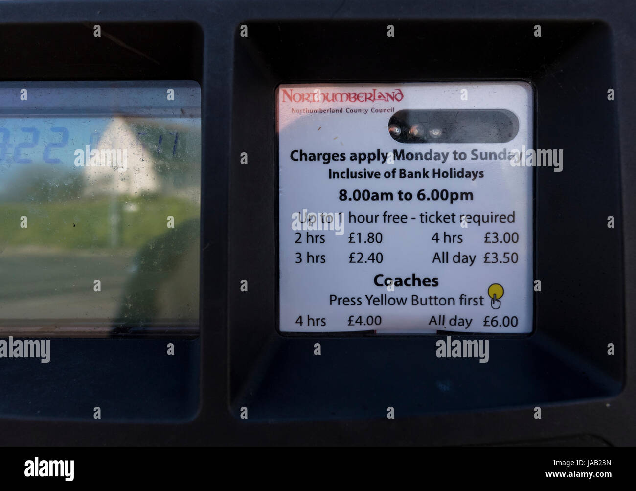 Car parking charges, Seahouse, Northumberland, UK Stock Photo