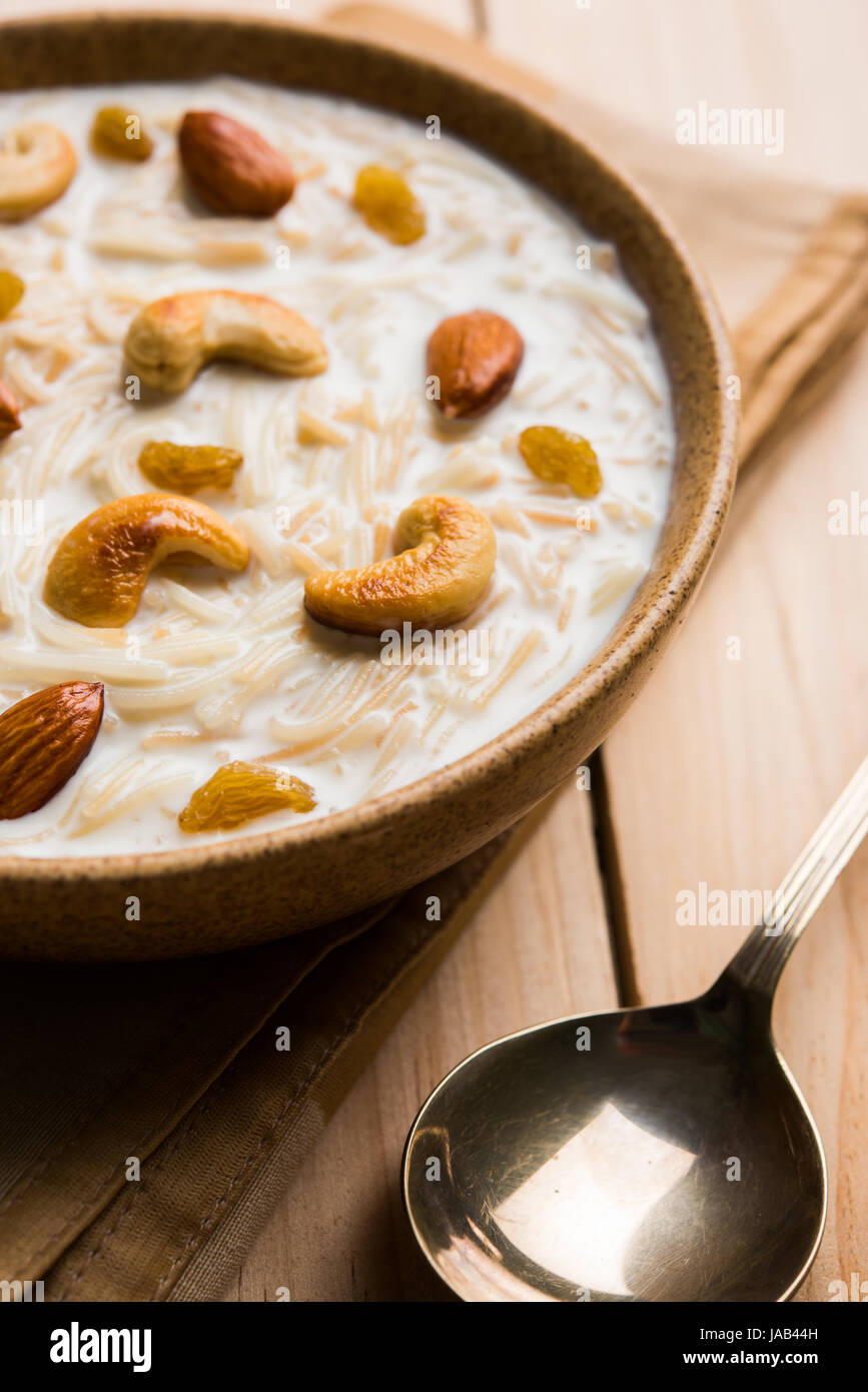 Most famous Indian sweet pudding Kheer or semiya khir in a bowl ...
