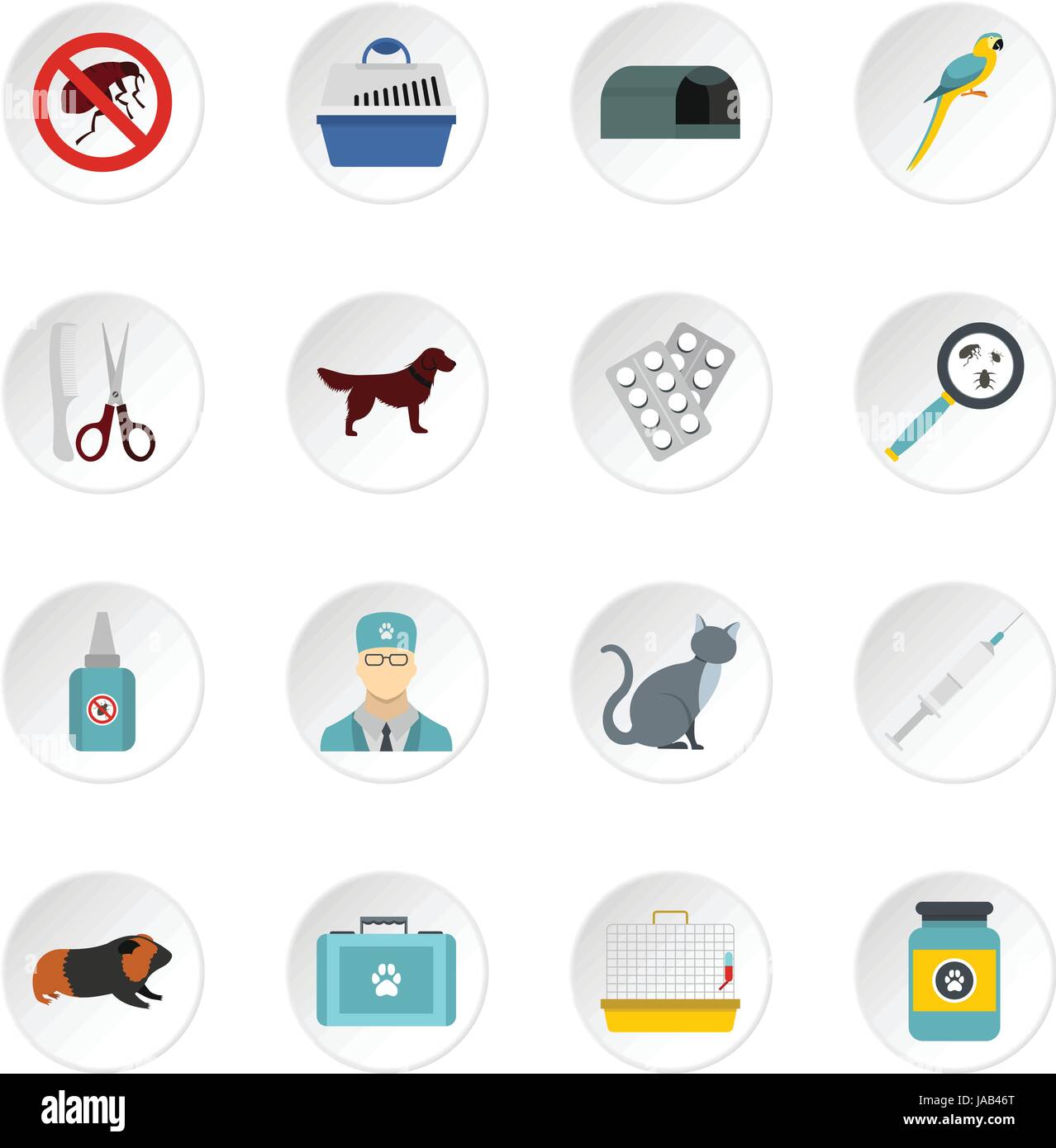 Veterinary icons set. Flat illustration of 16 veterinary vector icons for web Stock Vector
