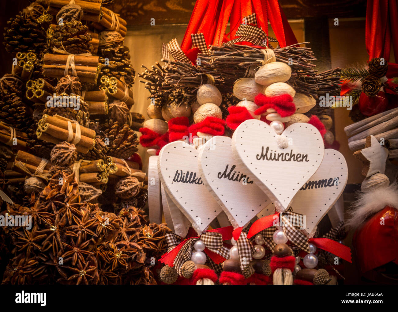 Festive Christmas decorations for sale from stalls at the Christmas