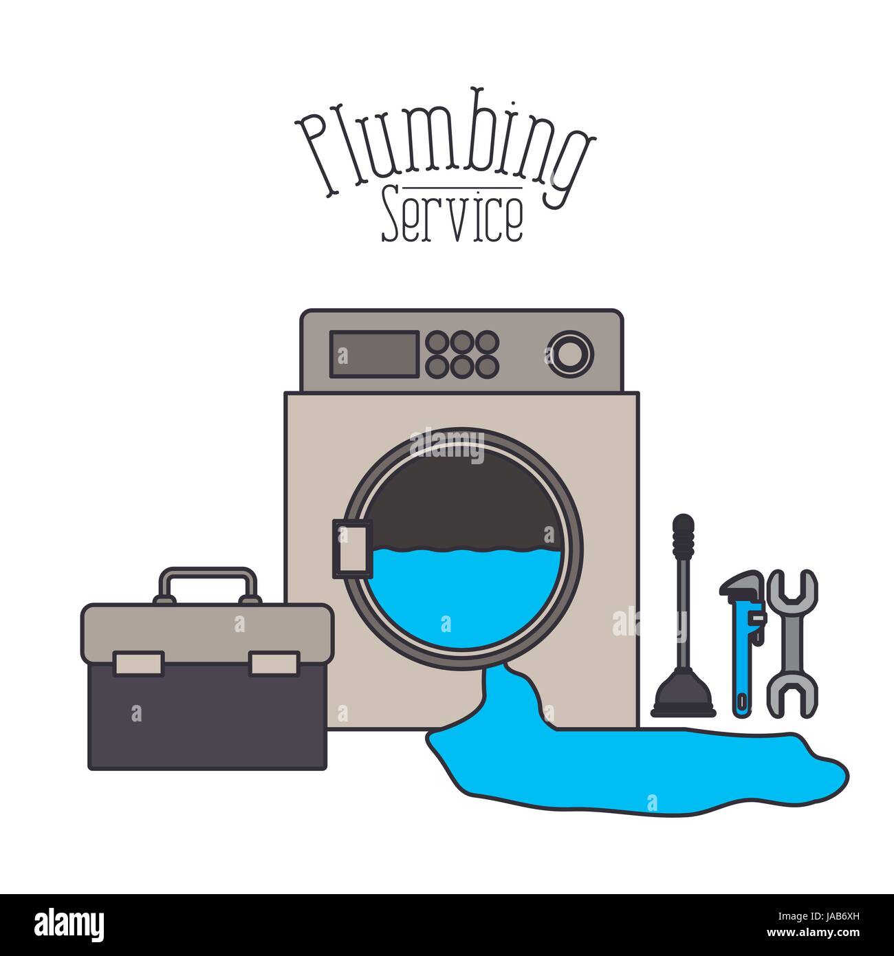 color poster of washing machine dripping plumbing service Stock Vector