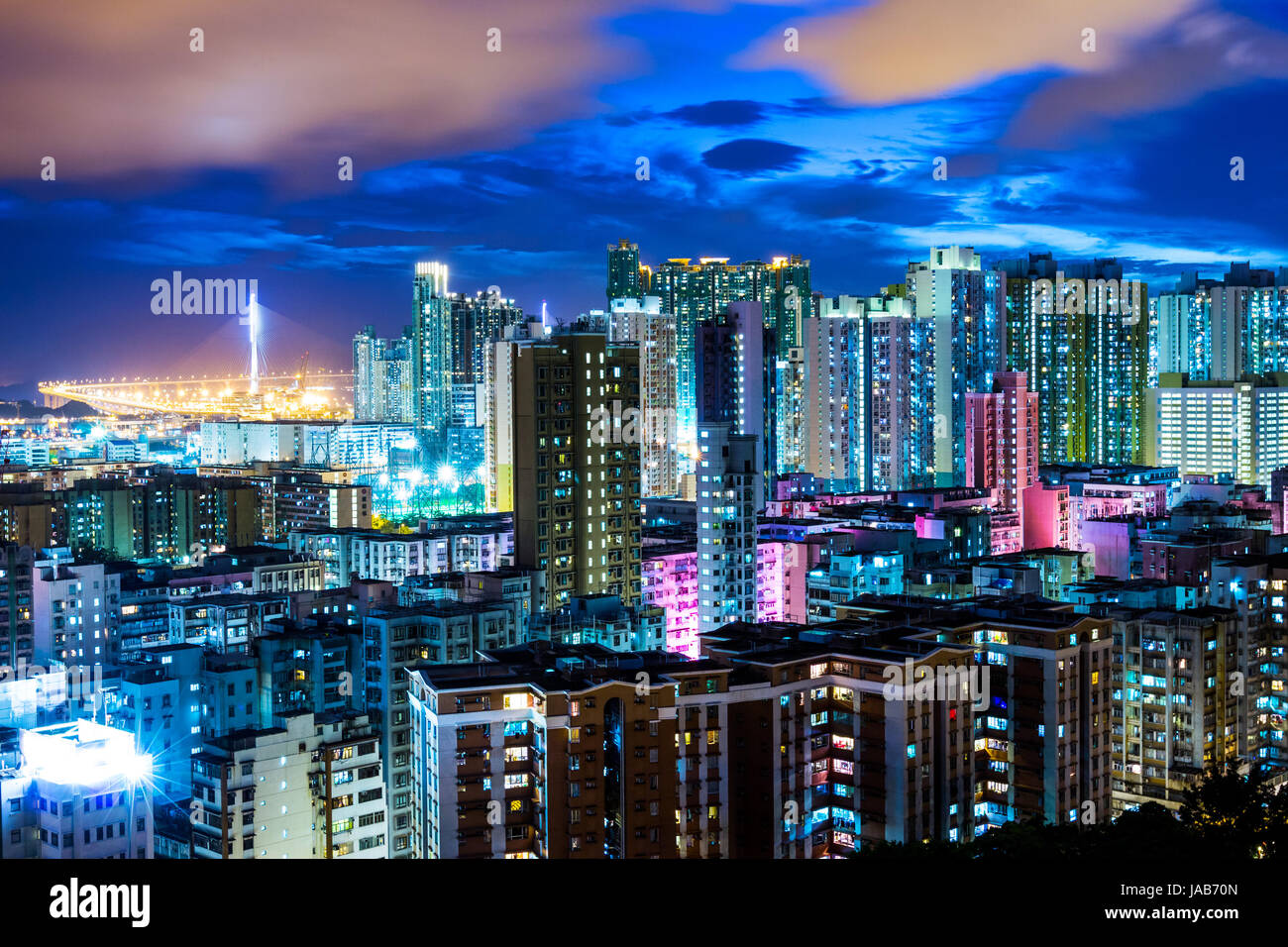 Downtown cityscape in Hong Kong at night Stock Photo - Alamy