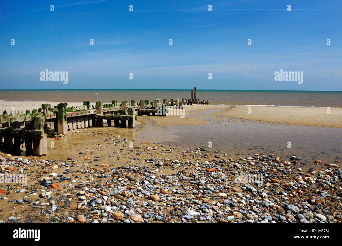 A view of the west beach with breakwater at the North Norfolk coastal