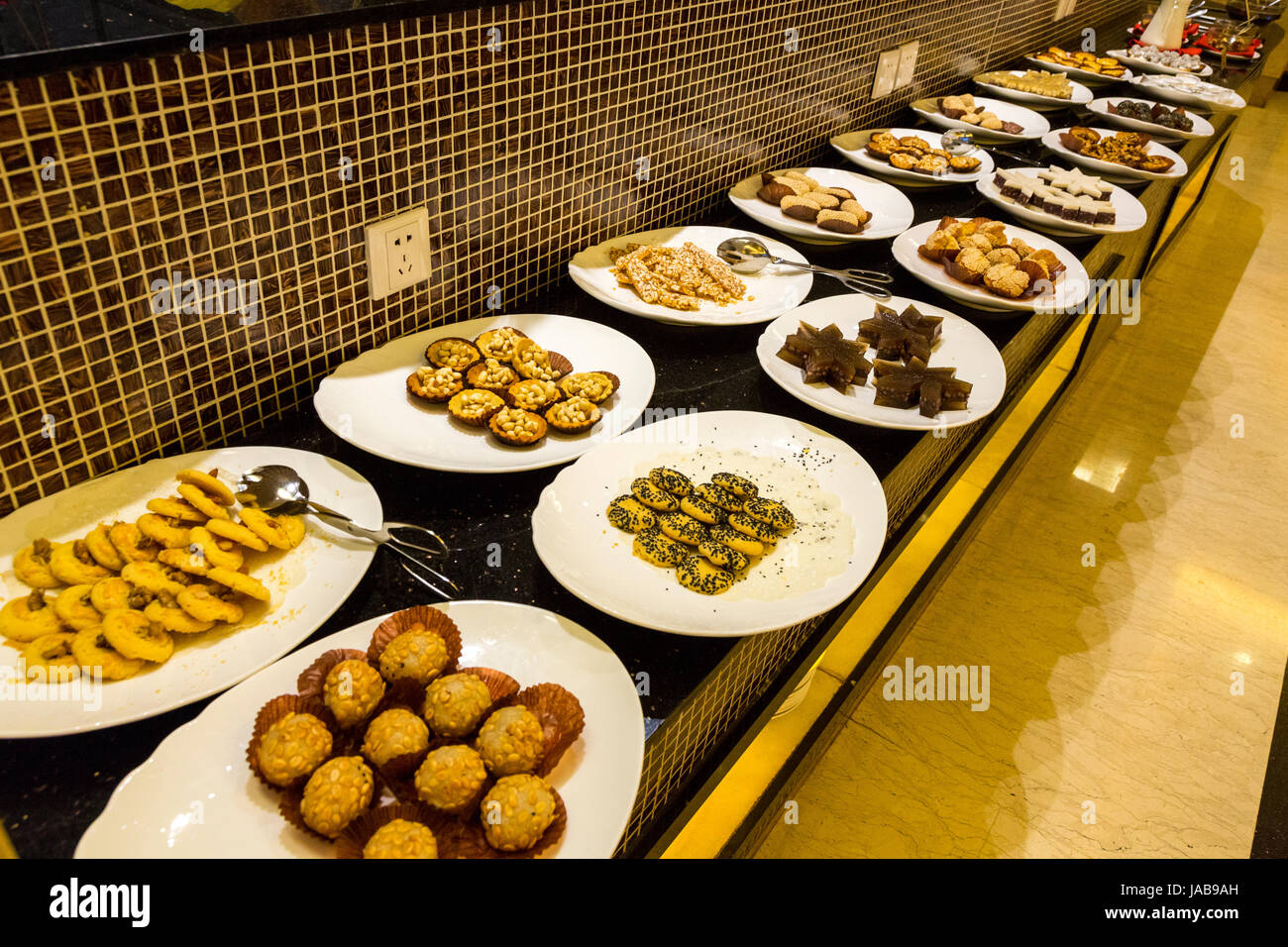 Yangshuo, China.  Hotel Buffet Breakfast Choices. Stock Photo