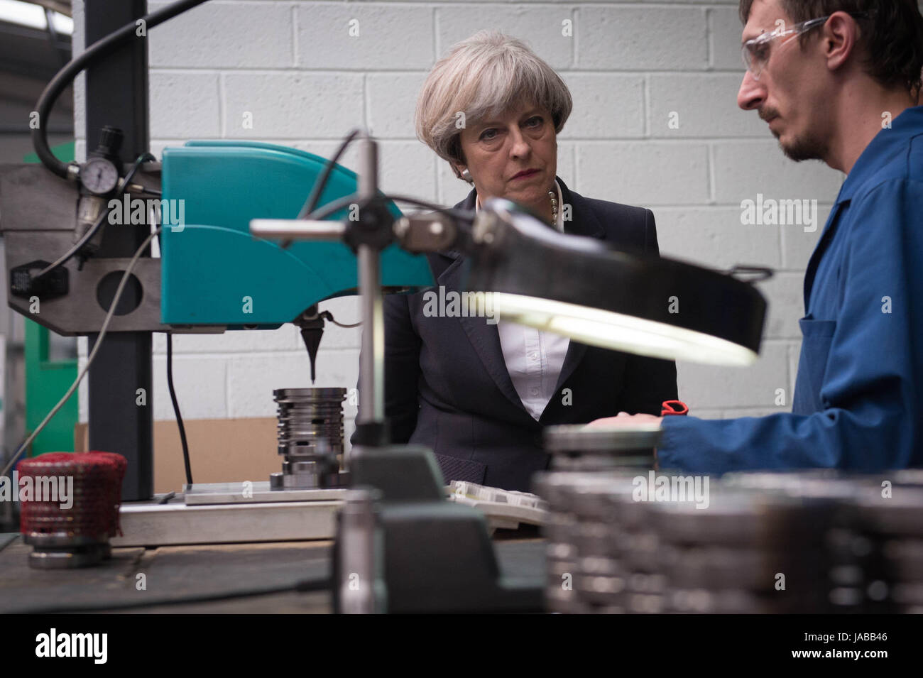 Prime Minister Theresa May meets staff and is shown around Abbey Tool