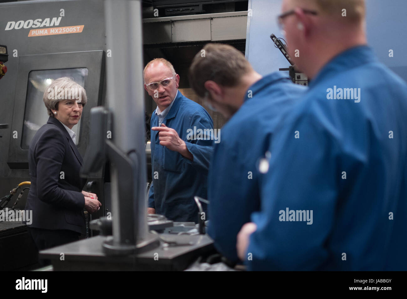 Prime Minister Theresa May meets staff and is shown around Abbey Tool