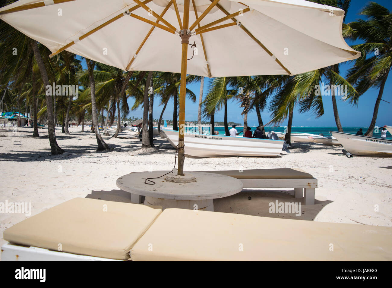 The Sandy Beach of Punta Cana Resort. A Holiday in the Dominican Republic during March. Stock Photo