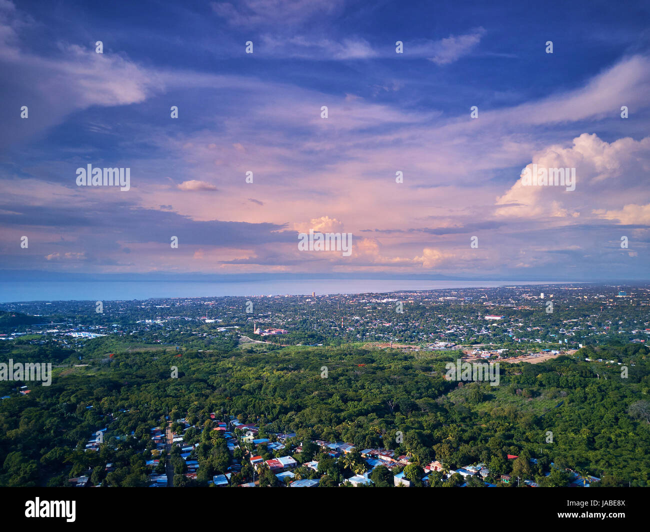 Colorful Managua cityscape aerial panorama view at day light time Stock Photo