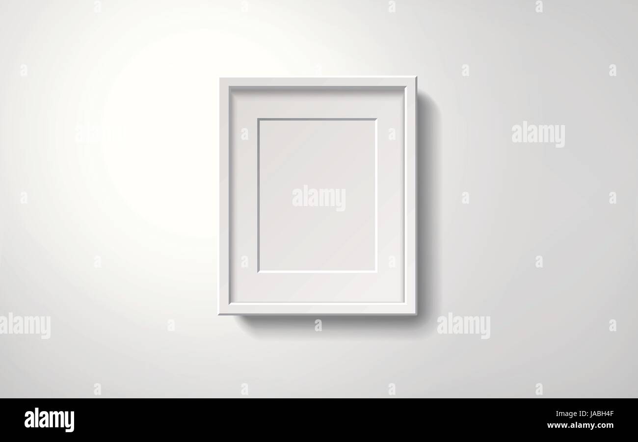 Isolated blank white picture frame hanging on the wall, 3d illustration ...