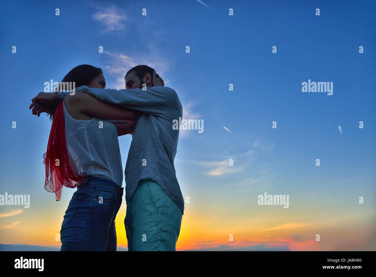 Silhouette of Lovely Couple at the beach Stock Photo - Alamy