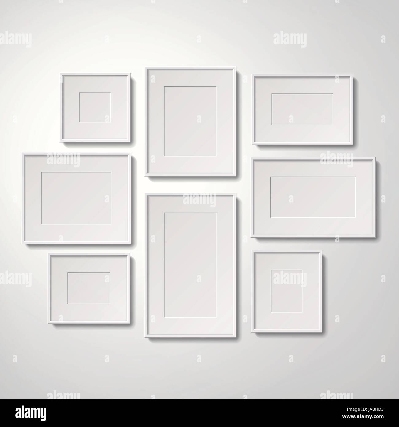 Blank white picture frames collection hanging on the wall, 3d ...