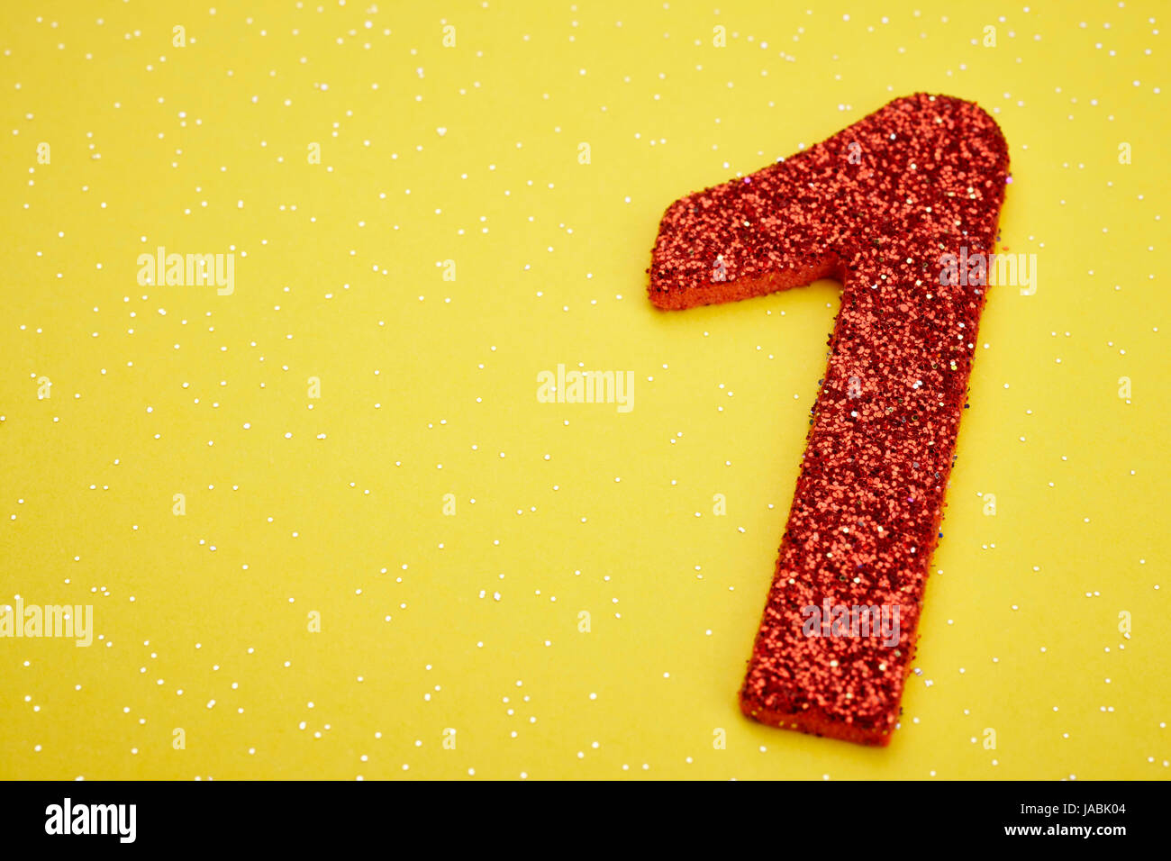Number one red color over a yellow background. Anniversary. Horizontal