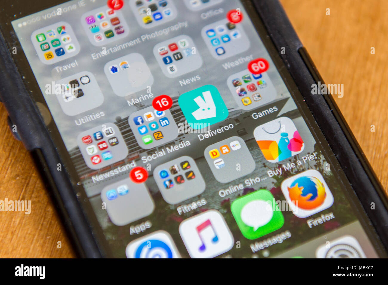 Deliveroo app on an iPhone 5s. Stock Photo