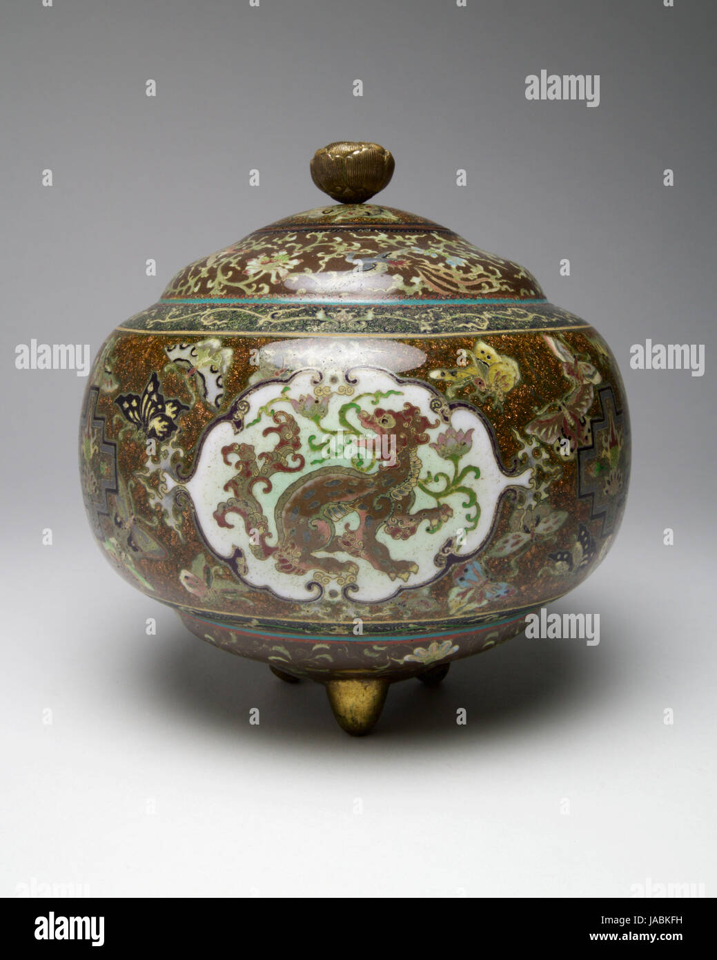 Antique Japanese Cloisonne Vase And Cover Made Circa 1900 Stock