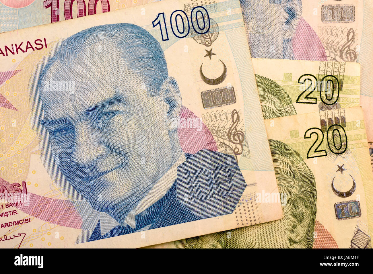 Close up Turkish lira currency note, Turkish lira Türk lirası (Turkish) 200 Türk Lirası  ₺200 banknote (obverse) ISO 4217 Code TRY Number Stock Photo