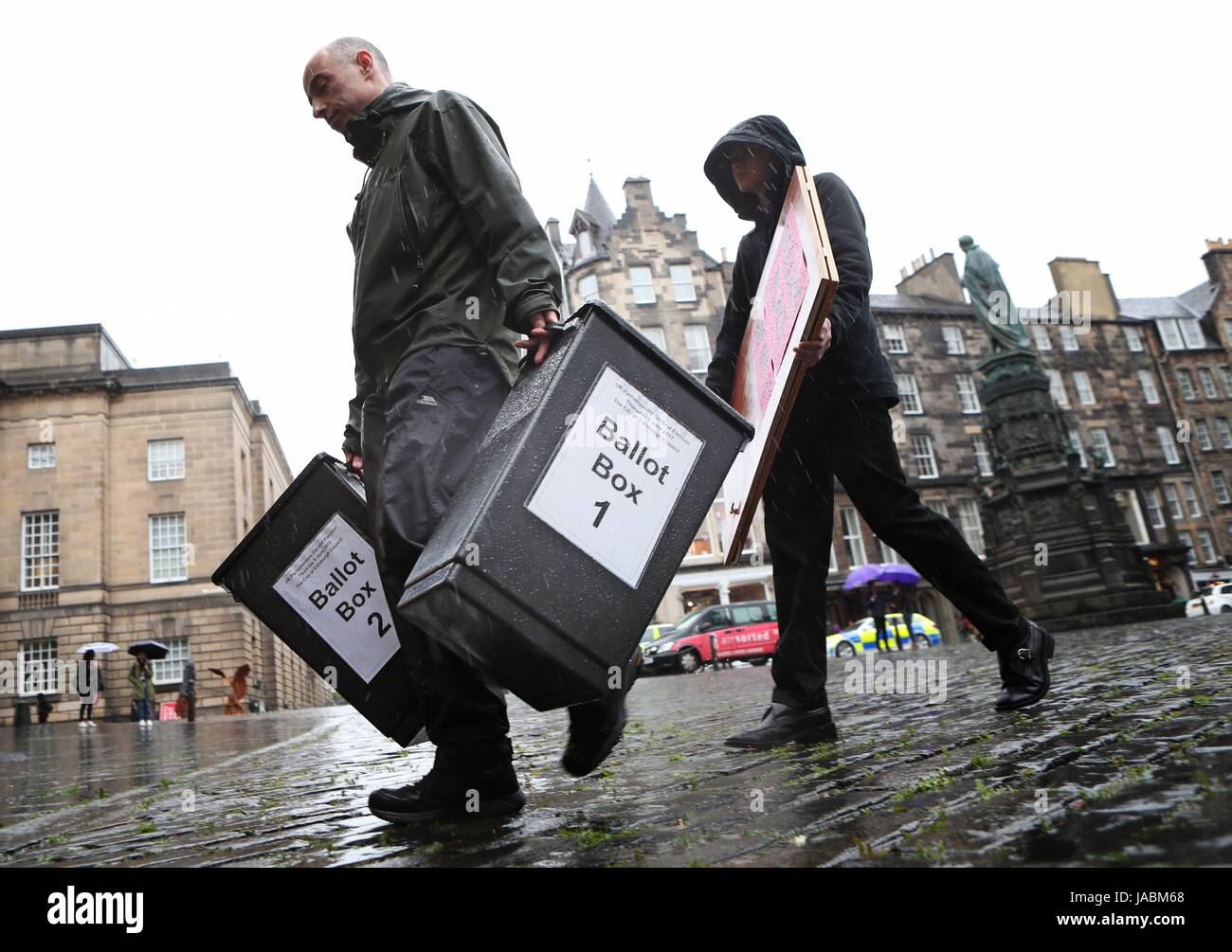 Election staff from City of Edinburgh Council deliver signage and ballot boxes to a polling