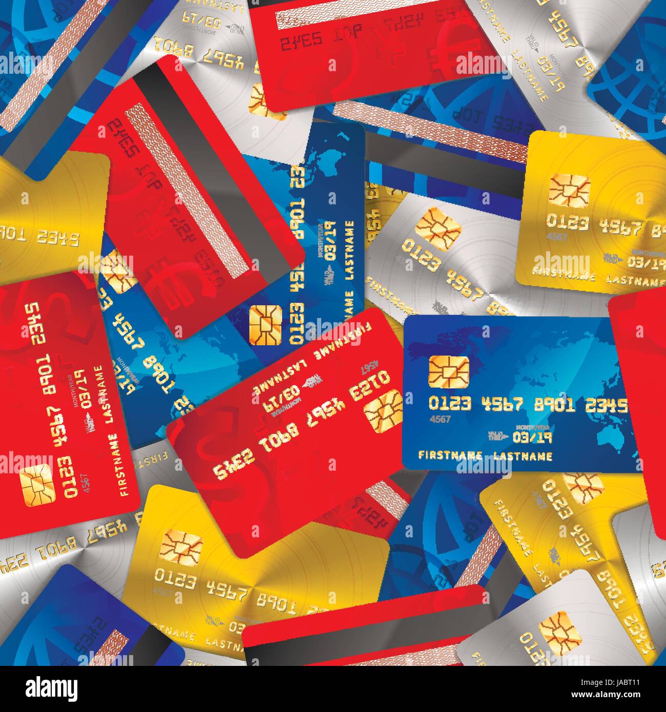 A lot of bright different credit cards, financial seamless pattern ...