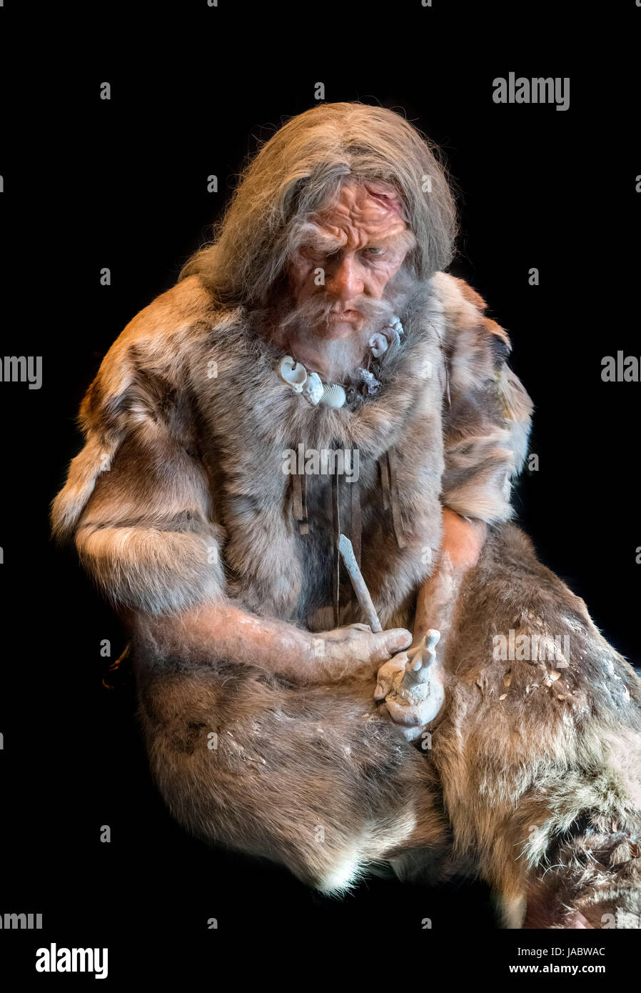 Waxwork of a Late Stone Age (Upper Paleolithic) Man c.30,000 BC, Neues Museum, Berlin, Germany Stock Photo