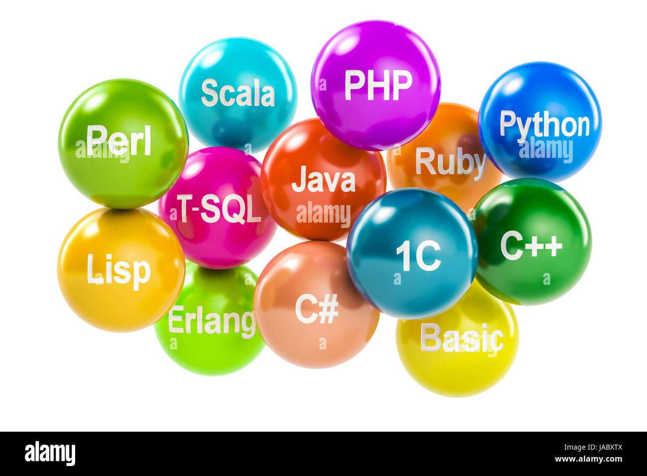 Set of colored balls with programming languages names, 3D rendering Stock Photo Alamy