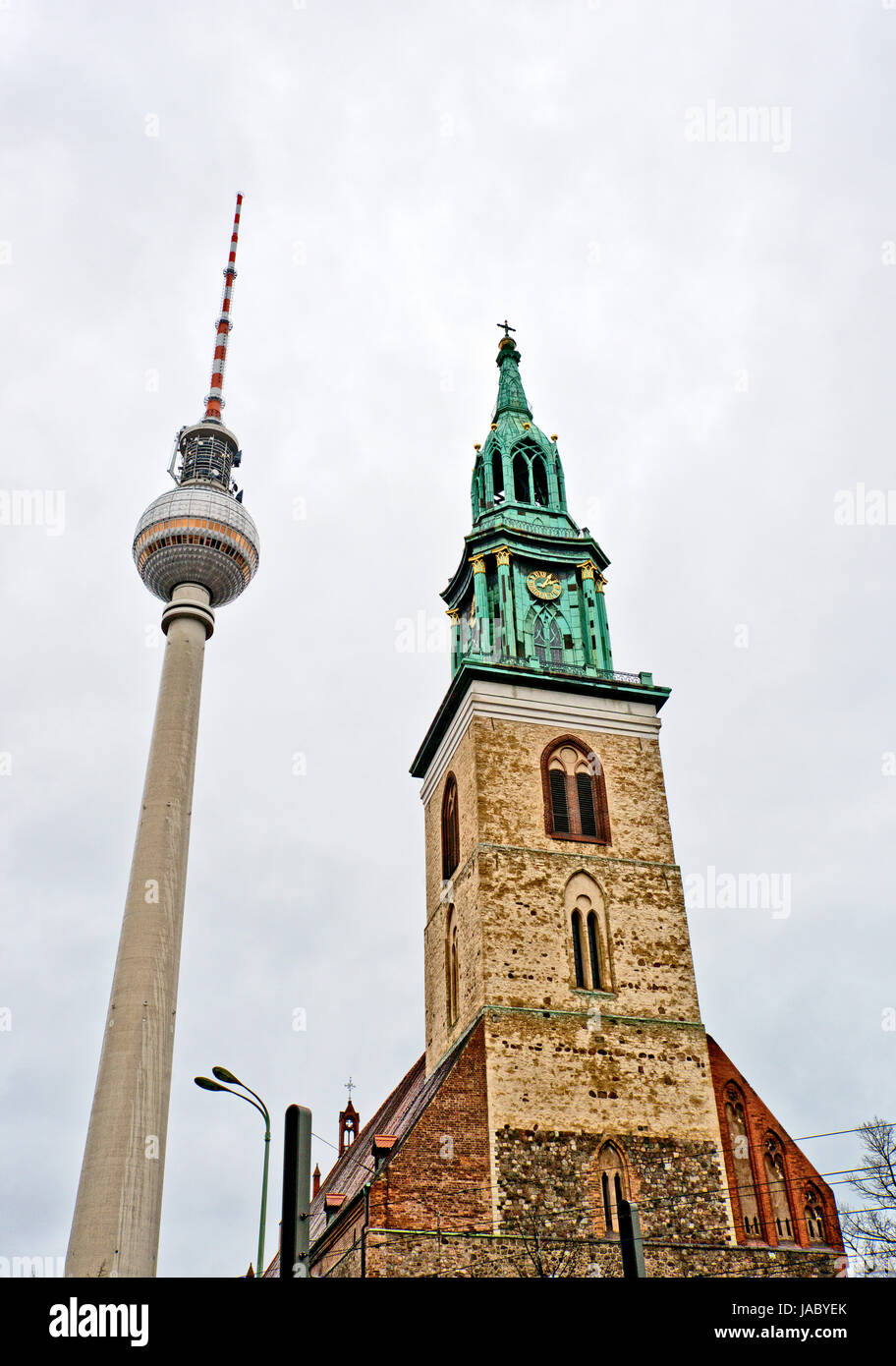 Berlin Mitte mit Funkturm und St. Marienkirche; Berlin - Radio Tower and Church St. Marien Stock Photo