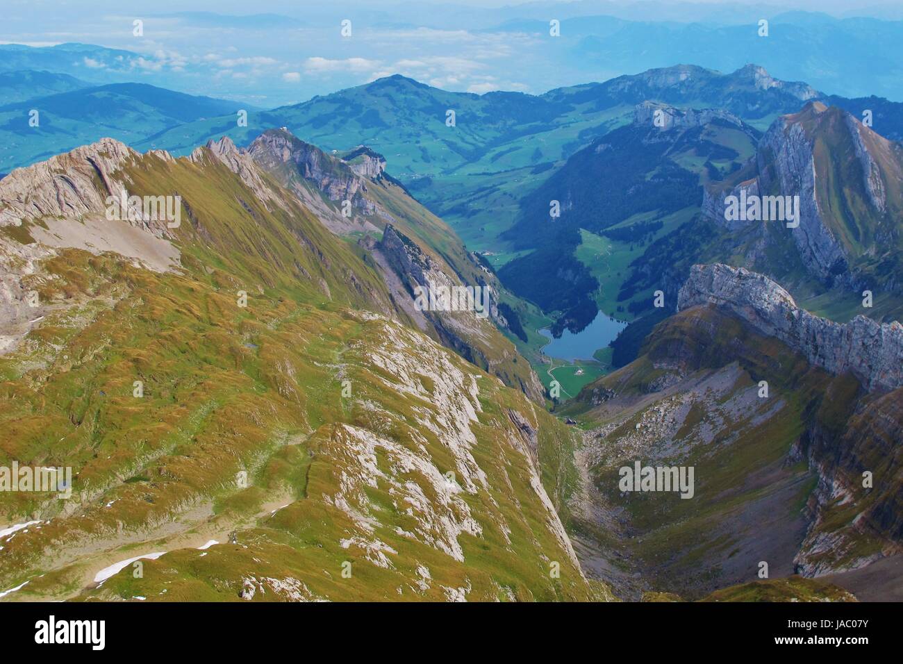 view from säntis to seealpsee Stock Photo