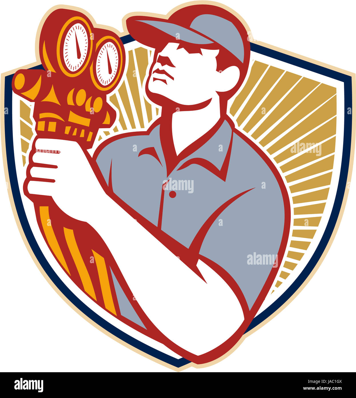 Illustration of a refrigeration and air conditioning mechanic holding a