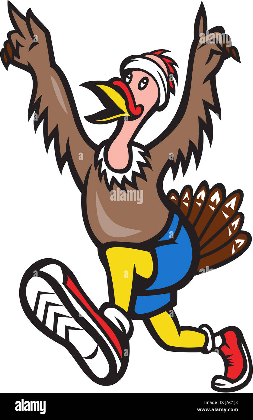 Illustration of a wild turkey run trot running runner raising hands in ...