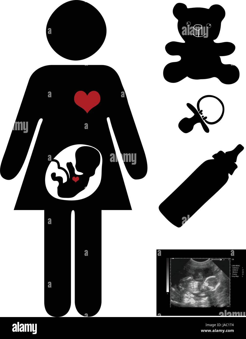 Vector set with pregnant mother and various accessories essential for the mother and the baby Stock Vector