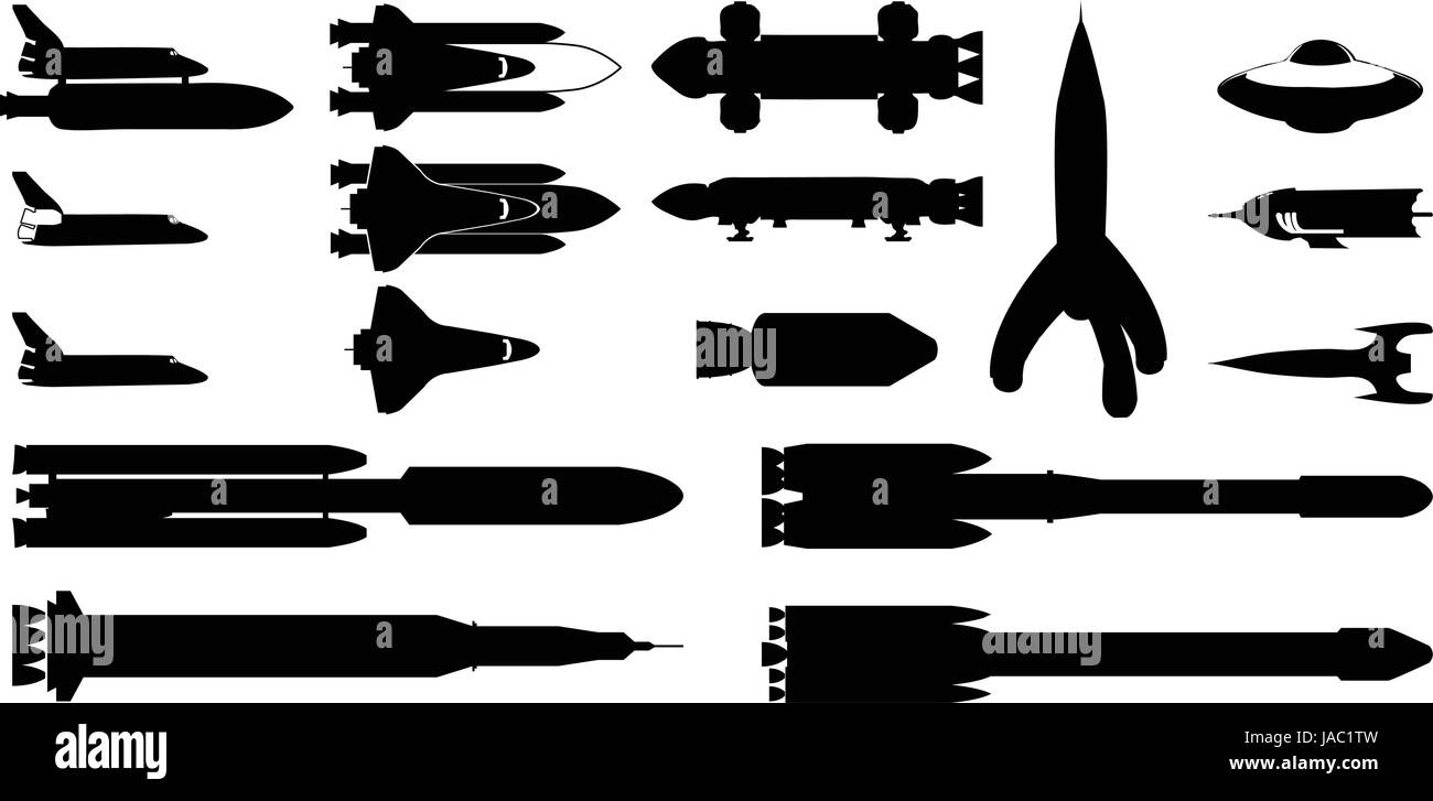 Vector set of different spacecraft, modern, old-fashioned & fiction Stock Vector