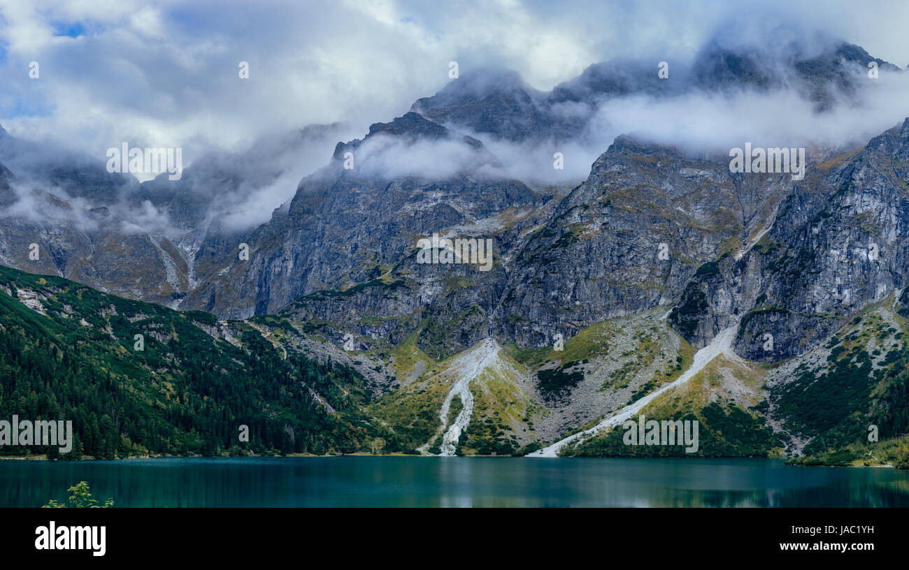 Dramatic mountain panorama. Mountain range above Morskie Oko Lake, Tatra National Park, Poland Stock Photo