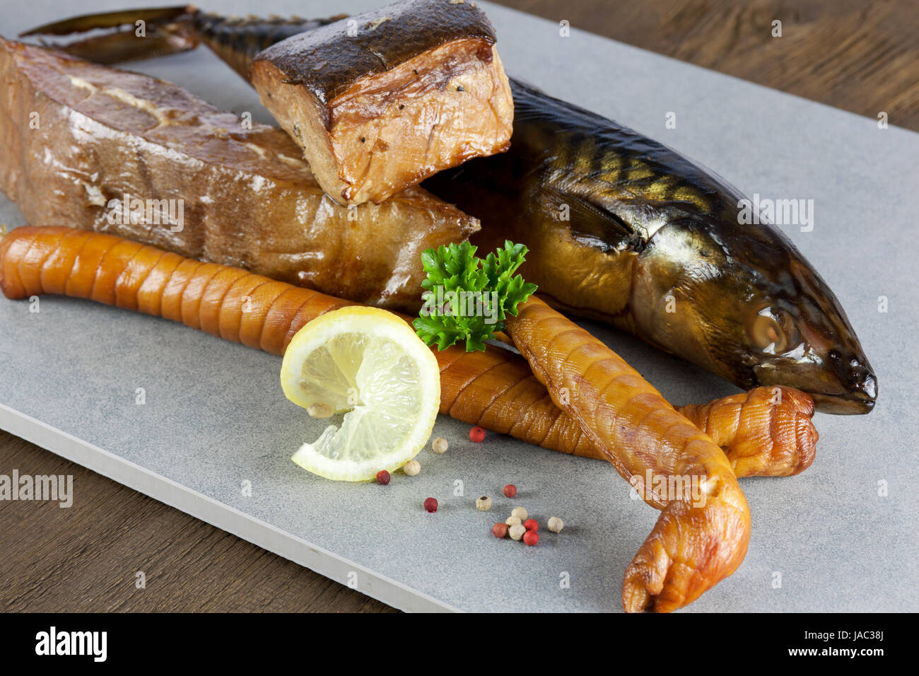 fish platter with smoked fish Stock Photo - Alamy