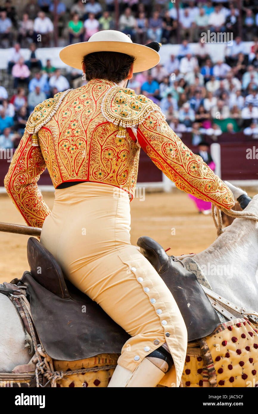 Ubeda, Spain - October 3, 2010: Picador bullfighter, lancer whose job it is to weaken bull's neck muscles, in the bullring fo Ubeda, Jaen province, Sp Stock Photo