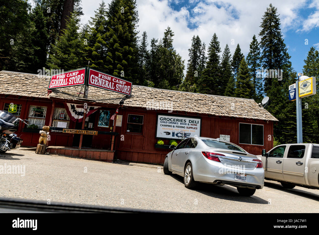 Fish Camp Store on Highway 41 a convenient stop for groceries on the way to Yosemite. Stock Photo