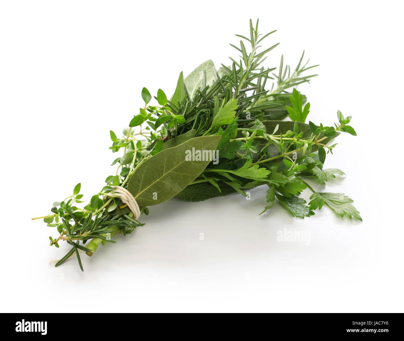 fresh bouquet garni, bunch of herbs isolated on white background Stock Photo