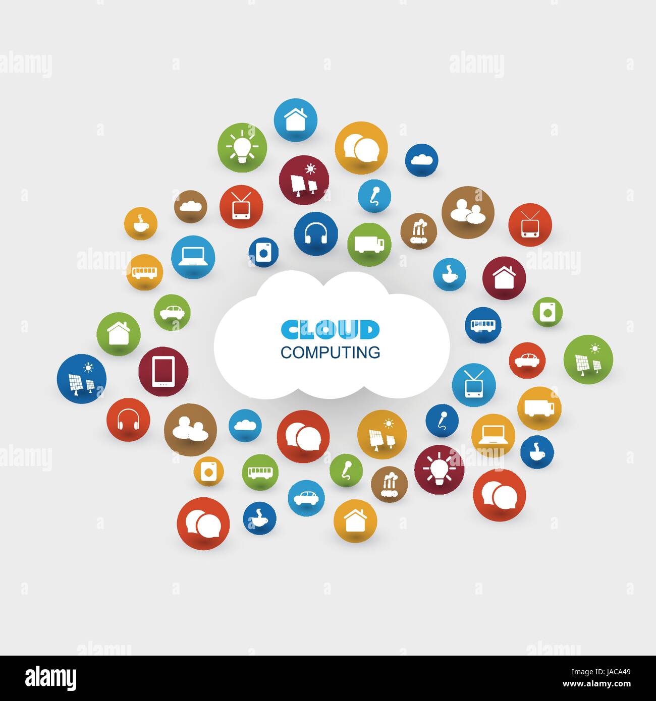 Colorful Cloud Computing Design Concept with Icons - Digital Network ...