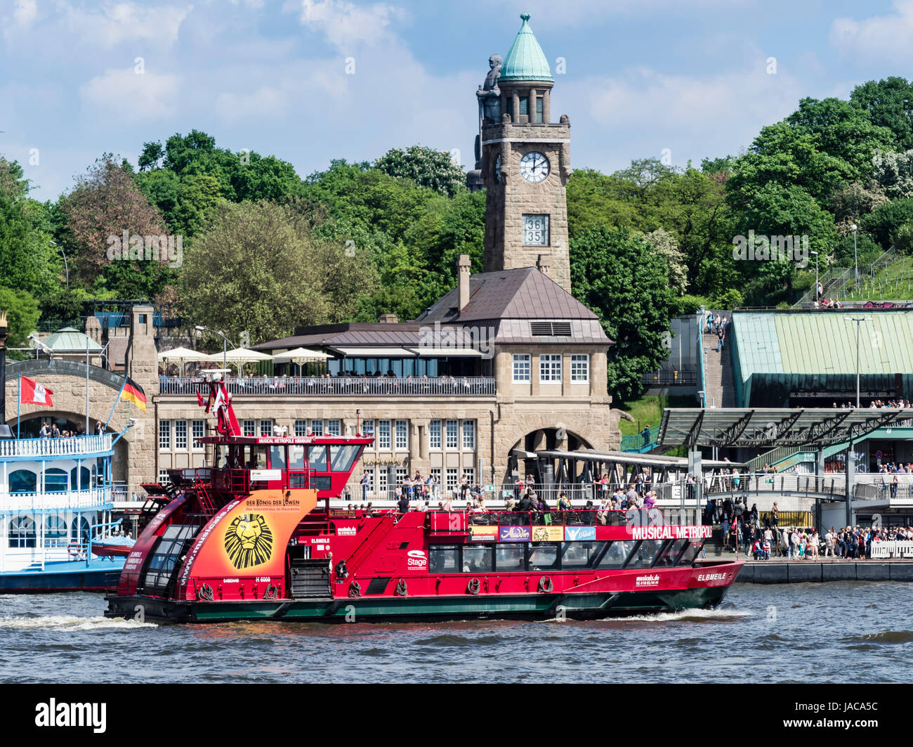 Hamburg, Landungsbruecken, starting place for cruise trips through the harbor, river Elbe, St. Pauli, Hamburg, Germany Stock Photo