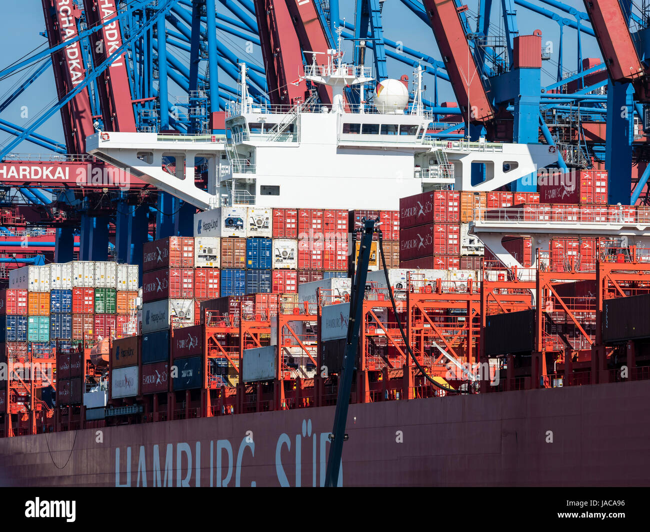 Container ship, Hamburg Harbor, Burchardkai, Hamburg, Germany Stock Photo