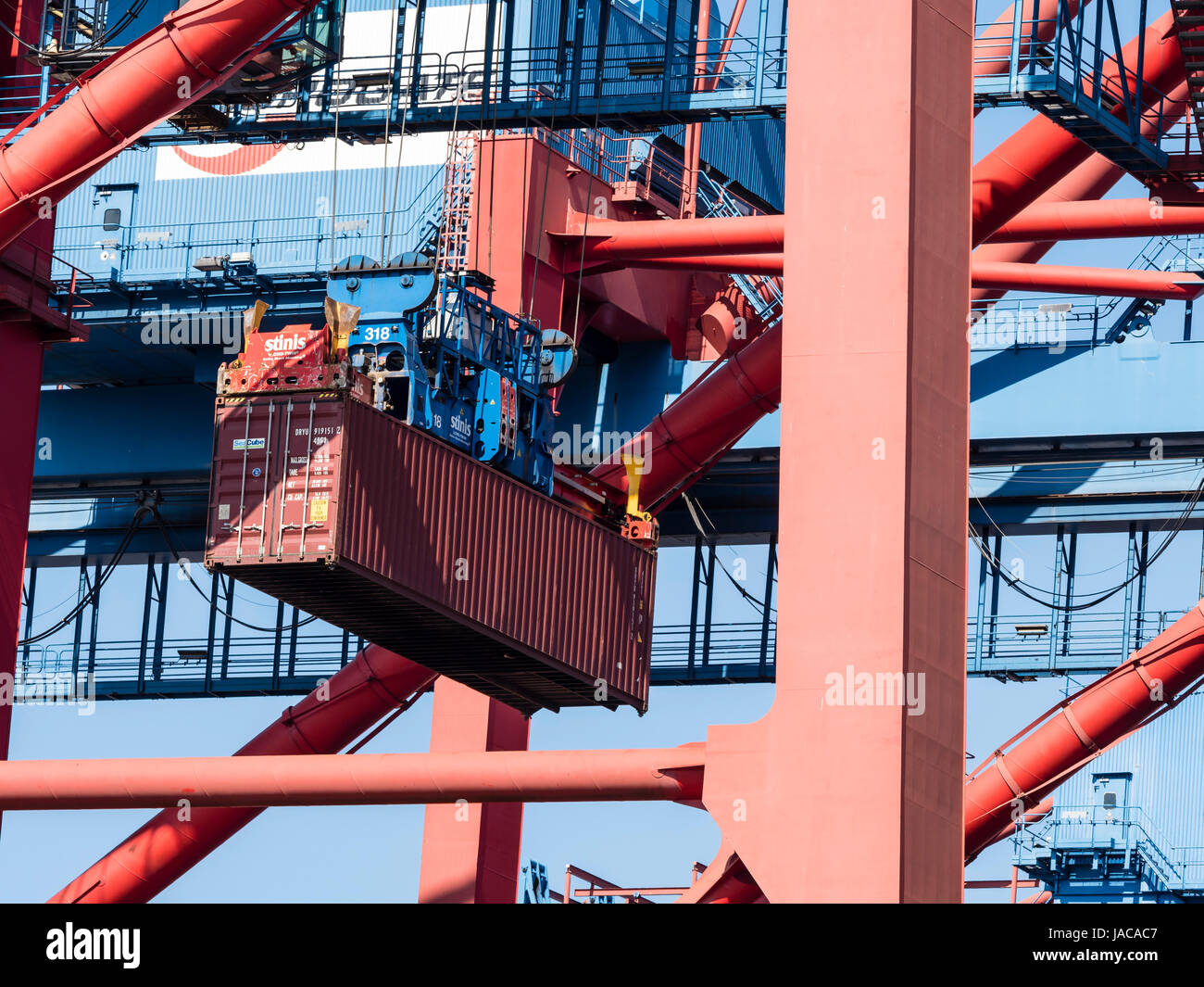 Container ship gets loaded, container , Hamburg Harbor, Burchardkai, Hamburg, Germany Stock Photo