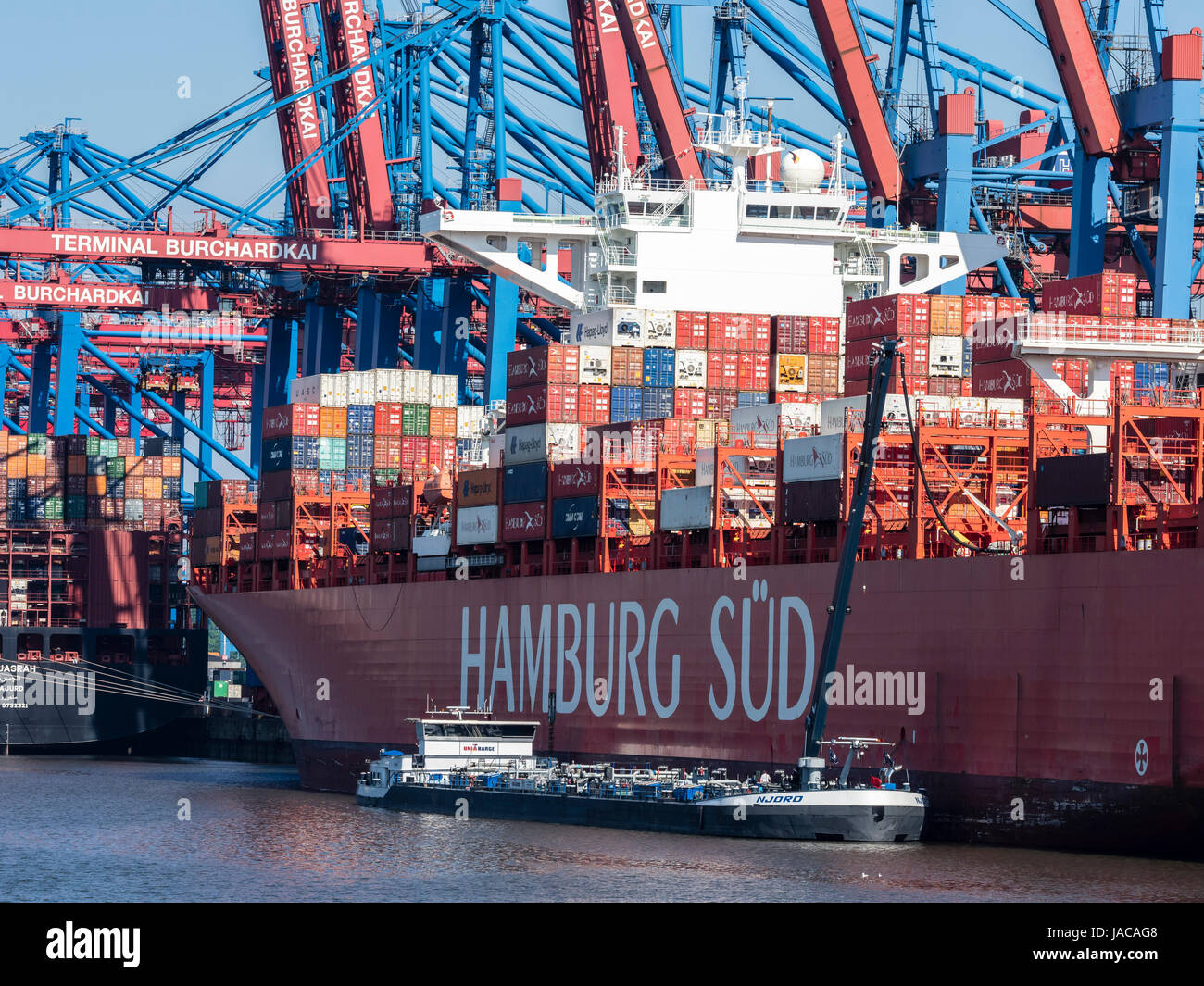 Container ship, Hamburg Harbor, Burchardkai, Hamburg, Germany Stock Photo