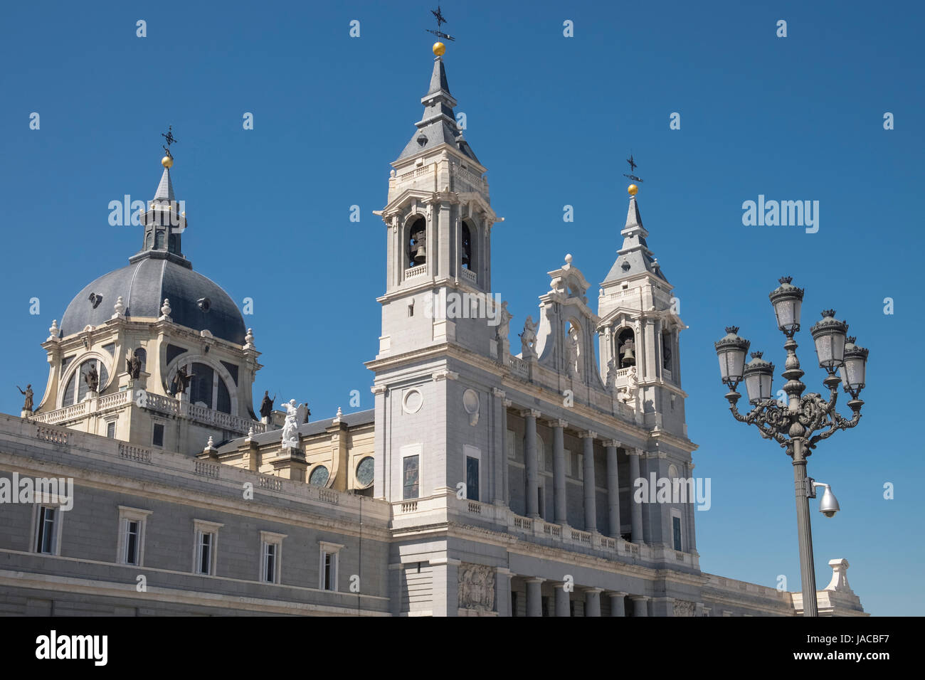 City landmark and Roman Catholic Catedral De La Almudena building, Madrid, Spain Stock Photo