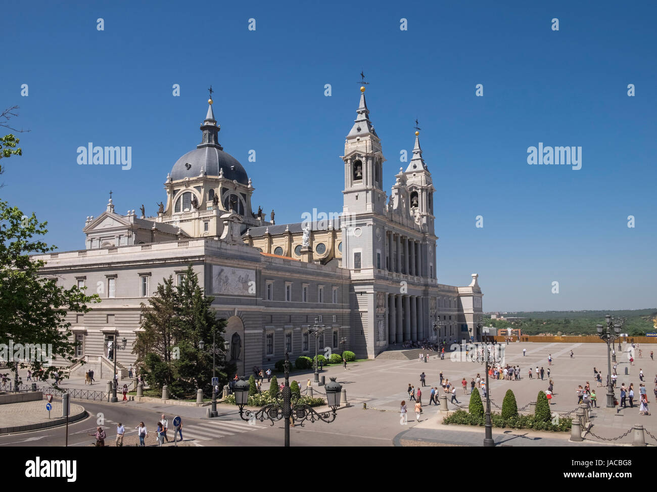 City landmark and Roman Catholic Catedral De La Almudena building, Madrid, Spain Stock Photo